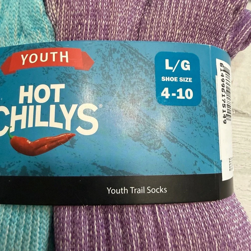 Hot Chilly's Youth Wool Trail Socks‎ 4 Pairs kids' purple aqua NEW